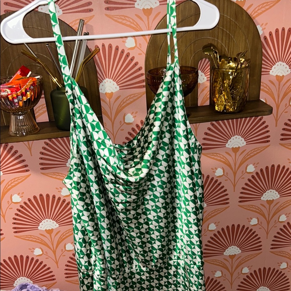 Green Geometric Print Women's Top